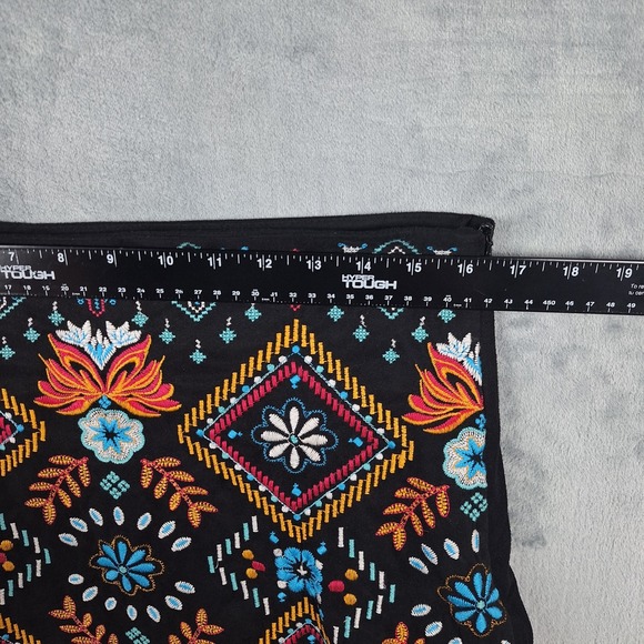 Womens Skirt Large Black Embroidered Boho Western Indie Floral Hippie Faux Suede - Picture 3 of 8